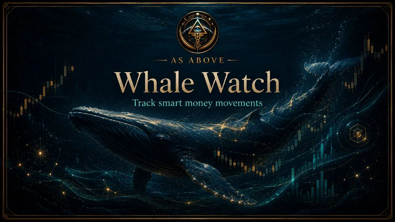 Whale Watch market intelligence with a whale moving through illuminated price charts